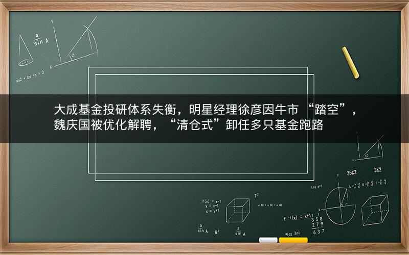 大成基金投研体系失衡，明星经理徐彦因牛市 “踏空”，魏庆国被优化解聘，“清仓式”卸任多只基金跑路