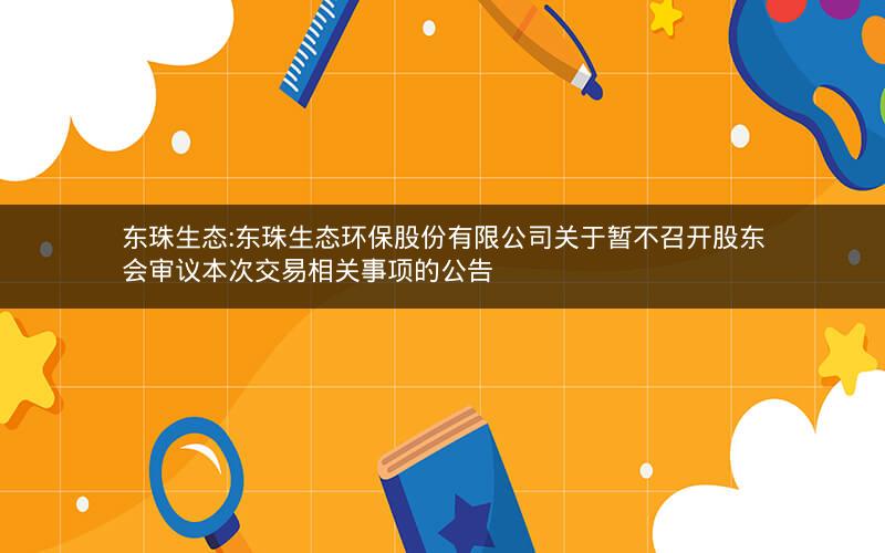 东珠生态:东珠生态环保股份有限公司关于暂不召开股东会审议本次交易相关事项的公告