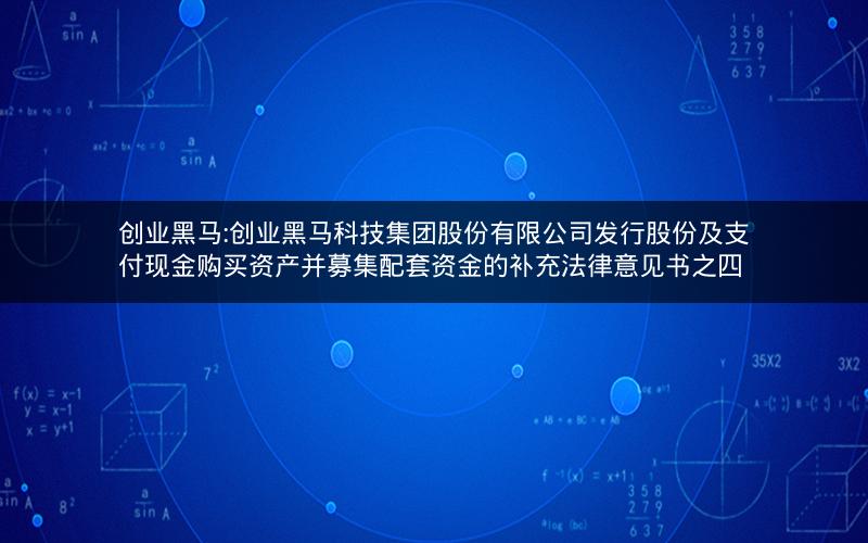 创业黑马:创业黑马科技集团股份有限公司发行股份及支付现金购买资产并募集配套资金的补充法律意见书之四