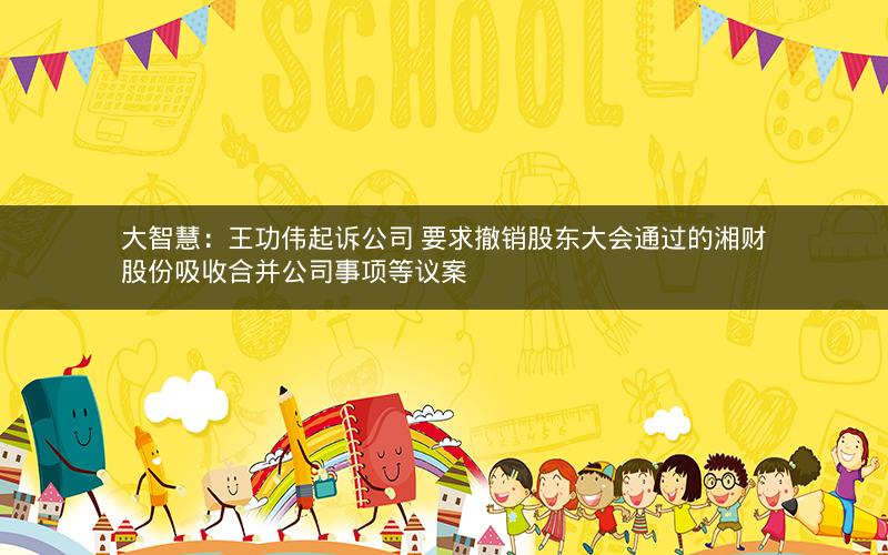 大智慧：王功伟起诉公司 要求撤销股东大会通过的湘财股份吸收合并公司事项等议案
