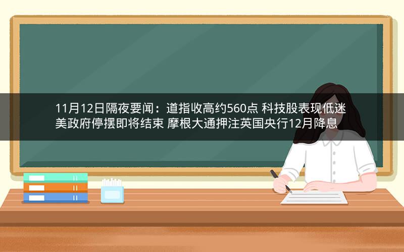 11月12日隔夜要闻：道指收高约560点 科技股表现低迷 美政府停摆即将结束 摩根大通押注英国央行12月降息