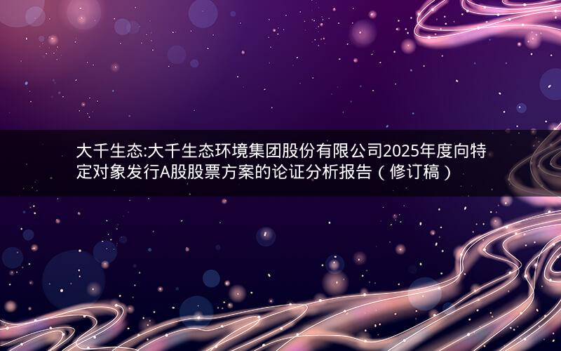 大千生态:大千生态环境集团股份有限公司2025年度向特定对象发行A股股票方案的论证分析报告（修订稿）