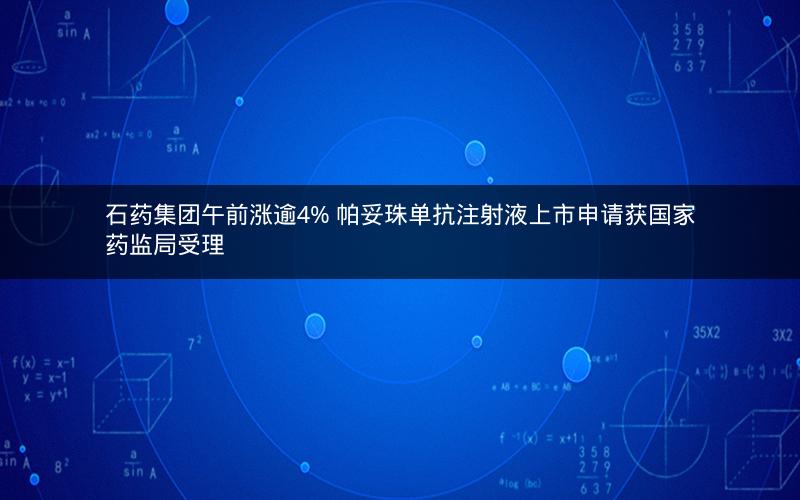 石药集团午前涨逾4% 帕妥珠单抗注射液上市申请获国家药监局受理 石药集团午前涨逾4% 帕妥珠单抗注射液上市申请获国家药监局受理
