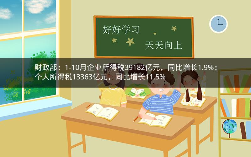 财政部：1-10月企业所得税39182亿元，同比增长1.9%；个人所得税13363亿元，同比增长11.5%