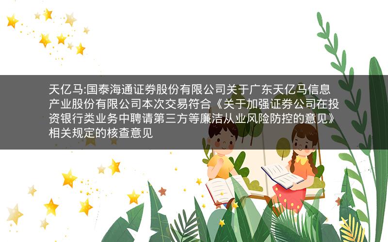 天亿马:国泰海通证券股份有限公司关于广东天亿马信息产业股份有限公司本次交易符合《关于加强证券公司在投资银行类业务中聘请第三方等廉洁从业风险防控的意见》相关规定的核查意见