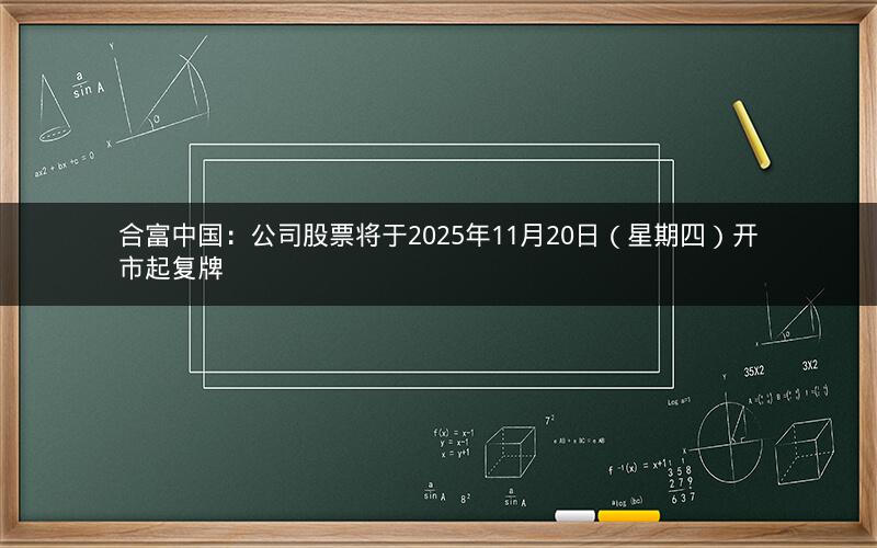 合富中国：公司股票将于2025年11月20日（星期四）开市起复牌