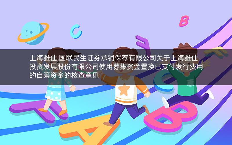上海雅仕:国联民生证券承销保荐有限公司关于上海雅仕投资发展股份有限公司使用募集资金置换已支付发行费用的自筹资金的核查意见
