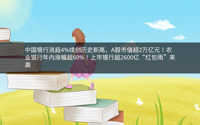 中国银行涨超4%续创历史新高，A股市值超2万亿元！农业银行年内涨幅超60%！上市银行超2600亿“红包雨”来袭