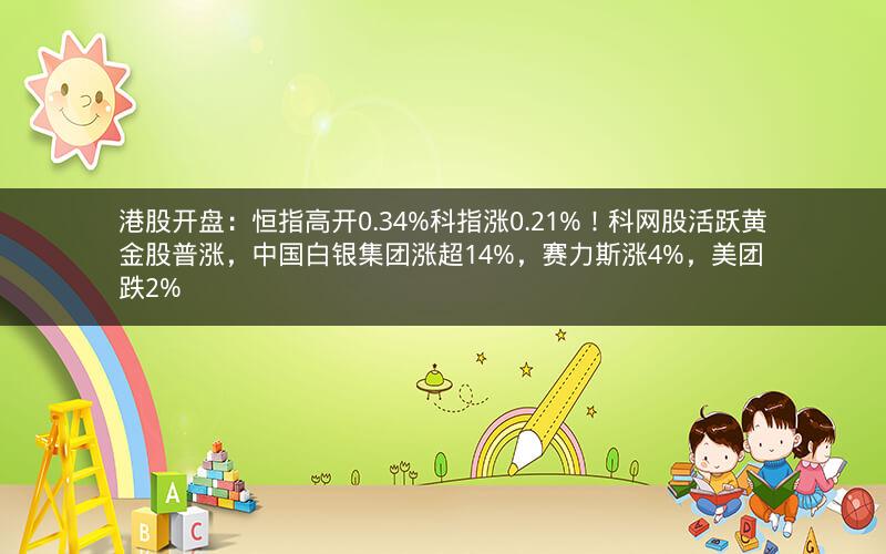 港股开盘：恒指高开0.34%科指涨0.21%！科网股活跃黄金股普涨，中国白银集团涨超14%，赛力斯涨4%，美团跌2%