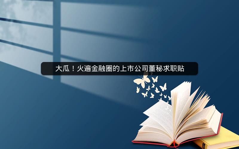 大瓜！火遍金融圈的上市公司董秘求职贴