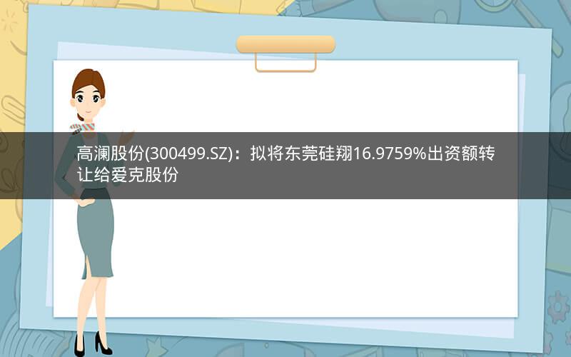 高澜股份(300499.SZ)：拟将东莞硅翔16.9759%出资额转让给爱克股份