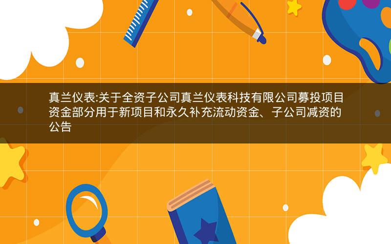 真兰仪表:关于全资子公司真兰仪表科技有限公司募投项目资金部分用于新项目和永久补充流动资金、子公司减资的公告