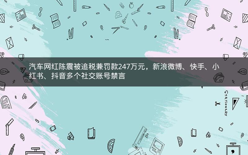 汽车网红陈震被追税兼罚款247万元，新浪微博、快手、小红书、抖音多个社交账号禁言