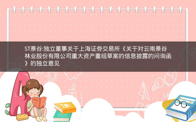 ST景谷:独立董事关于上海证券交易所《关于对云南景谷林业股份有限公司重大资产重组草案的信息披露的问询函》的独立意见