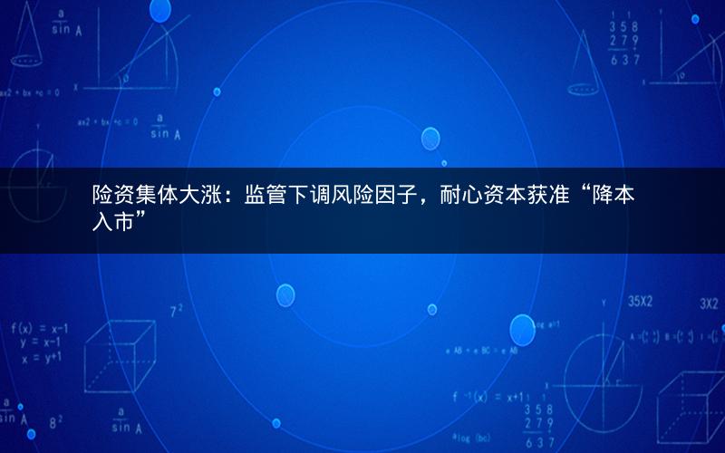险资集体大涨：监管下调风险因子，耐心资本获准“降本入市”