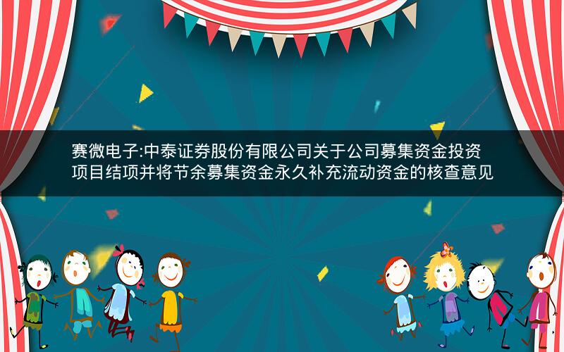 赛微电子:中泰证券股份有限公司关于公司募集资金投资项目结项并将节余募集资金永久补充流动资金的核查意见