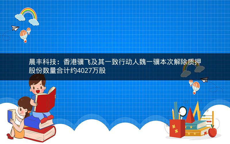 晨丰科技：香港骥飞及其一致行动人魏一骥本次解除质押股份数量合计约4027万股