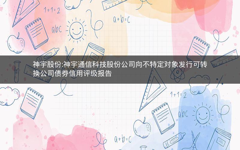 神宇股份:神宇通信科技股份公司向不特定对象发行可转换公司债券信用评级报告