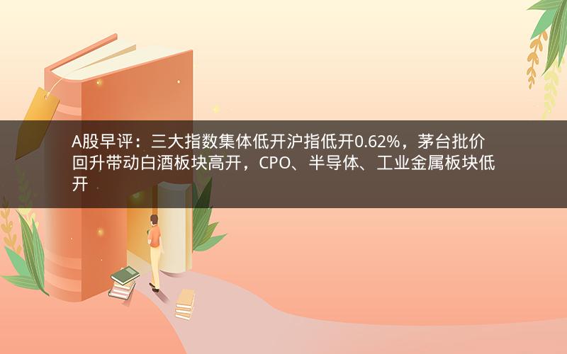 A股早评:三大指数集体低开沪指低开0.62%,茅台批价回升带动白酒板块高开,CPO、半导体、工业金属板块低开 A股早评:三大指数集体低开沪指低开0.62%,茅台批价回升带动白酒板块高开,CPO、半导体、工业金属板块低开