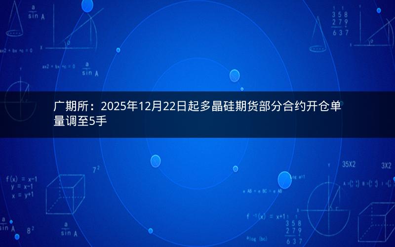 广期所：2025年12月22日起多晶硅期货部分合约开仓单量调至5手