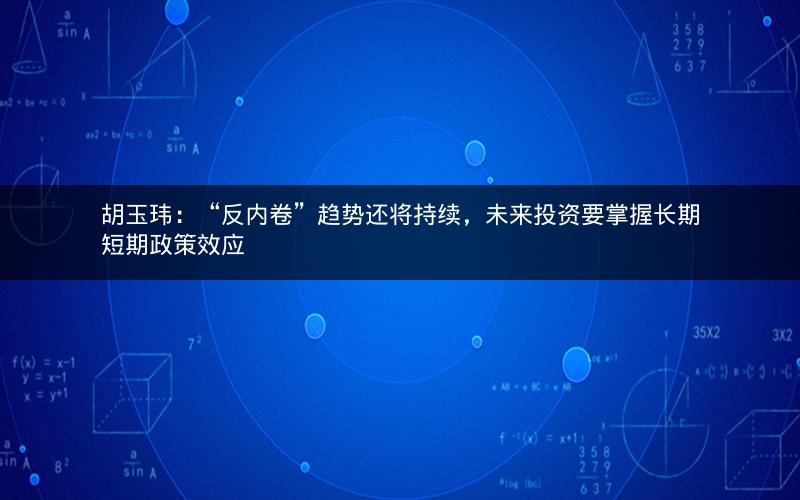 胡玉玮：“反内卷”趋势还将持续，未来投资要掌握长期短期政策效应