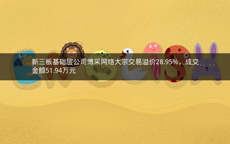 新三板基础层公司博采网络大宗交易溢价28.95%，成交金额51.94万元