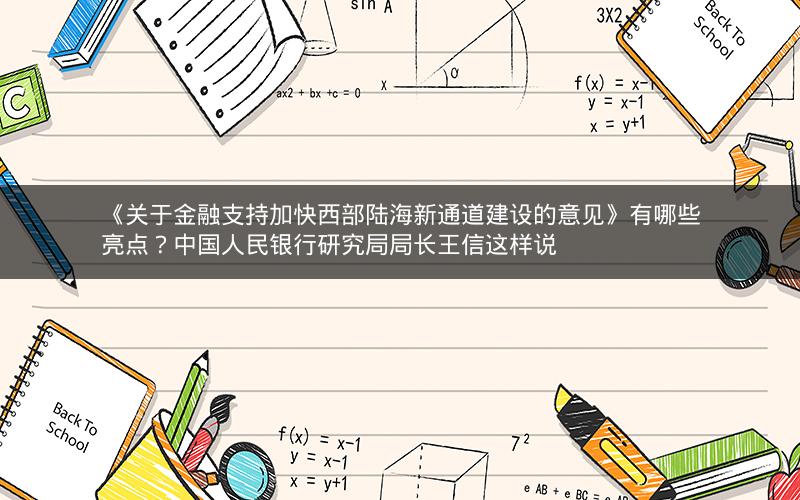 《关于金融支持加快西部陆海新通道建设的意见》有哪些亮点？中国人民银行研究局局长王信这样说