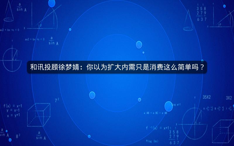 和讯投顾徐梦婧：你以为扩大内需只是消费这么简单吗？