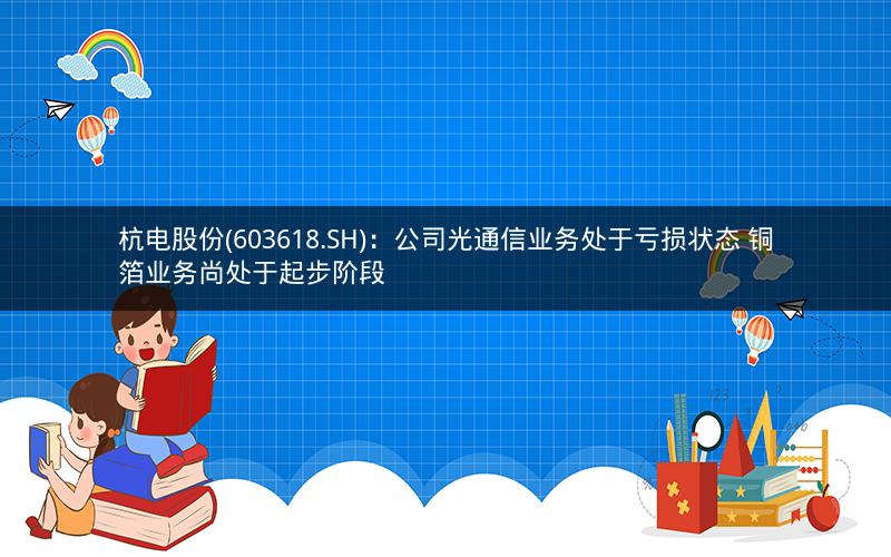 杭电股份(603618.SH):公司光通信业务处于亏损状态 铜箔业务尚处于起步阶段 杭电股份(603618.SH):公司光通信业务处于亏损状态 铜箔业务尚处于起步阶段