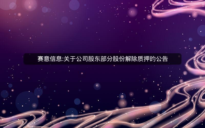 赛意信息:关于公司股东部分股份解除质押的公告