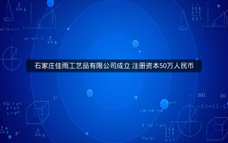 石家庄佳雨工艺品有限公司成立 注册资本50万人民币