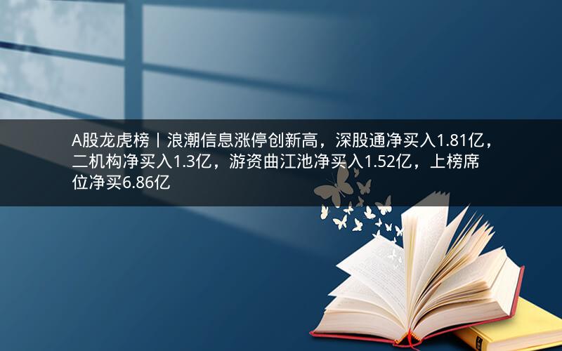 A股龙虎榜丨浪潮信息涨停创新高，深股通净买入1.81亿，二机构净买入1.3亿，游资曲江池净买入1.52亿，上榜席位净买6.86亿