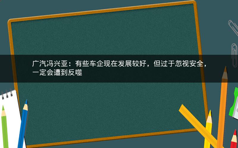 广汽冯兴亚：有些车企现在发展较好，但过于忽视安全，一定会遭到反噬