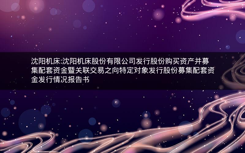 沈阳机床:沈阳机床股份有限公司发行股份购买资产并募集配套资金暨关联交易之向特定对象发行股份募集配套资金发行情况报告书