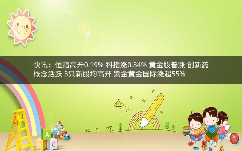 快讯：恒指高开0.19% 科指涨0.34% 黄金股普涨 创新药概念活跃 3只新股均高开 紫金黄金国际涨超55%