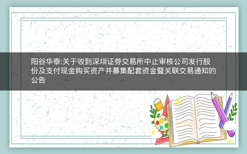 阳谷华泰:关于收到深圳证券交易所中止审核公司发行股份及支付现金购买资产并募集配套资金暨关联交易通知的公告