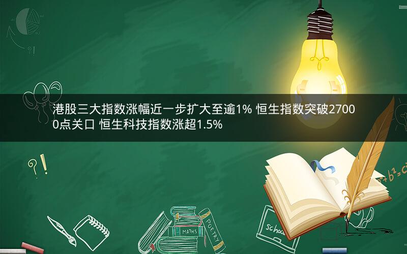港股三大指数涨幅近一步扩大至逾1% 恒生指数突破27000点关口 恒生科技指数涨超1.5%