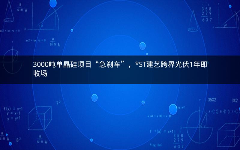 3000吨单晶硅项目“急刹车”,*ST建艺跨界光伏1年即收场 3000吨单晶硅项目“急刹车”,*ST建艺跨界光伏1年即收场
