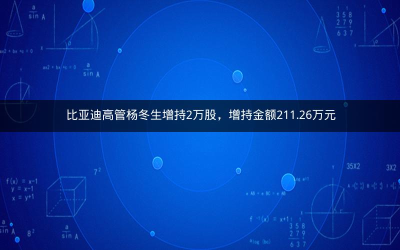 比亚迪高管杨冬生增持2万股，增持金额211.26万元