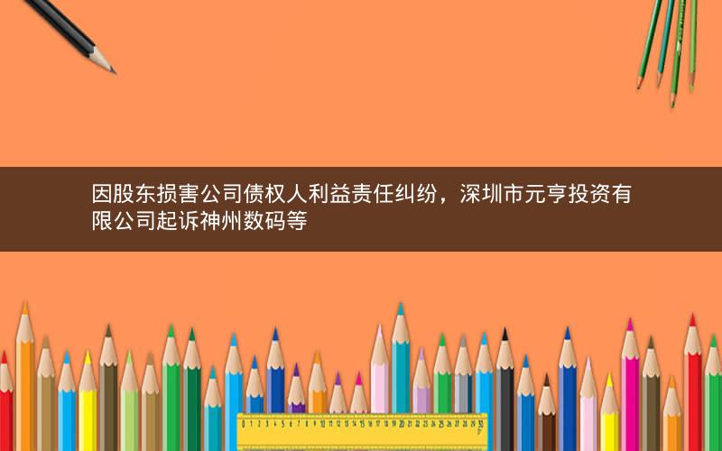 因股东损害公司债权人利益责任纠纷，深圳市元亨投资有限公司起诉神州数码等