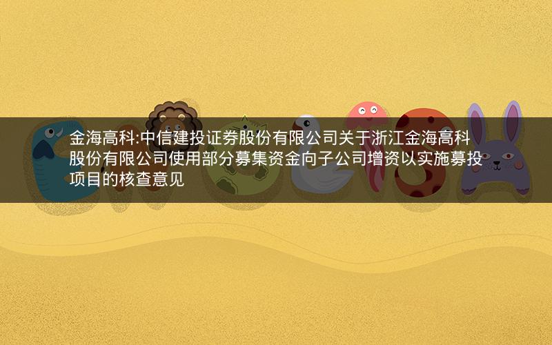 金海高科:中信建投证券股份有限公司关于浙江金海高科股份有限公司使用部分募集资金向子公司增资以实施募投项目的核查意见