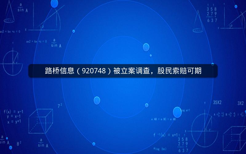 路桥信息(920748)被立案调查,股民索赔可期 路桥信息(920748)被立案调查,股民索赔可期