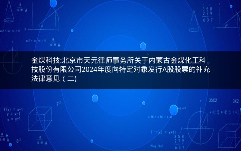 金煤科技:北京市天元律师事务所关于内蒙古金煤化工科技股份有限公司2024年度向特定对象发行A股股票的补充法律意见（二)