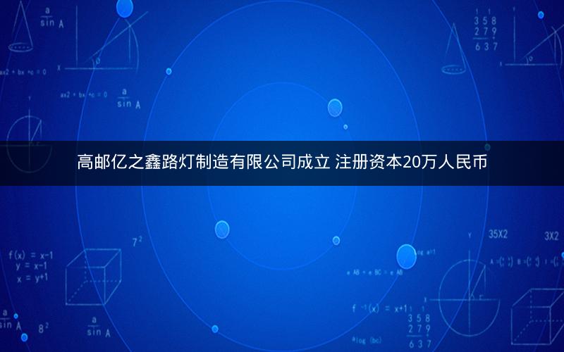 高邮亿之鑫路灯制造有限公司成立 注册资本20万人民币