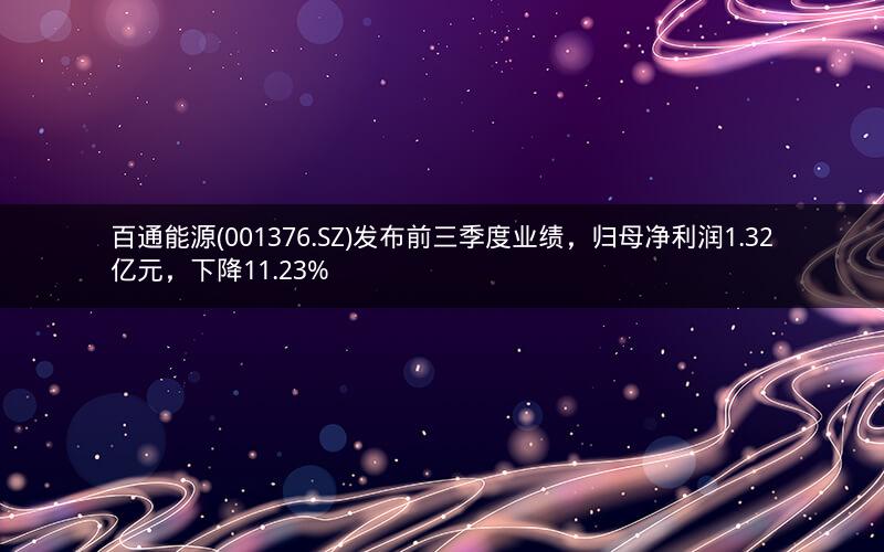 百通能源(001376.SZ)发布前三季度业绩,归母净利润1.32亿元,下降11.23% 百通能源(001376.SZ)发布前三季度业绩,归母净利润1.32亿元,下降11.23%