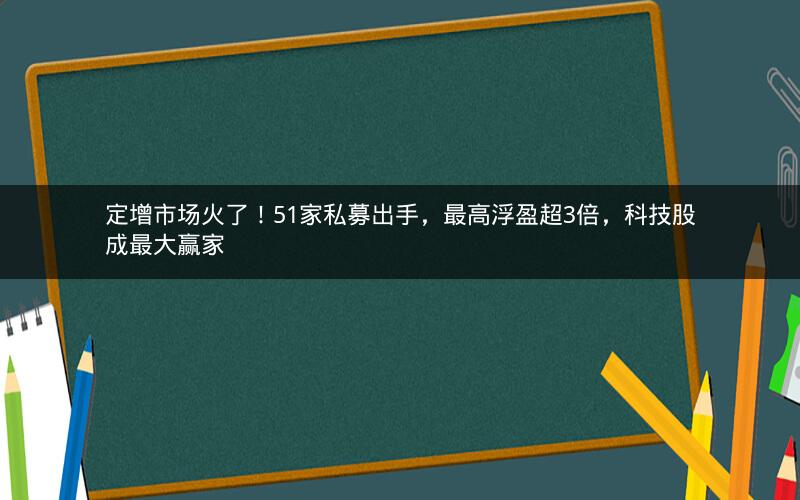 定增市场火了！51家私募出手，最高浮盈超3倍，科技股成最大赢家