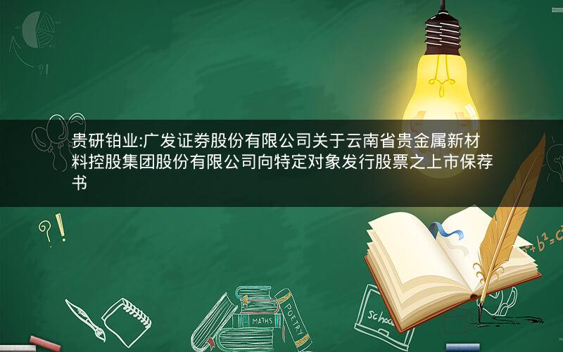 贵研铂业:广发证券股份有限公司关于云南省贵金属新材料控股集团股份有限公司向特定对象发行股票之上市保荐书