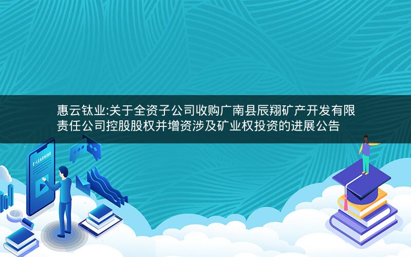 惠云钛业:关于全资子公司收购广南县辰翔矿产开发有限责任公司控股股权并增资涉及矿业权投资的进展公告