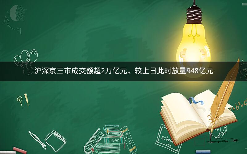 沪深京三市成交额超2万亿元，较上日此时放量948亿元