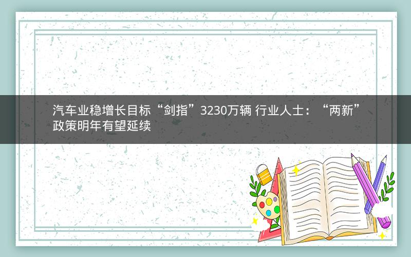 汽车业稳增长目标“剑指”3230万辆 行业人士：“两新”政策明年有望延续
